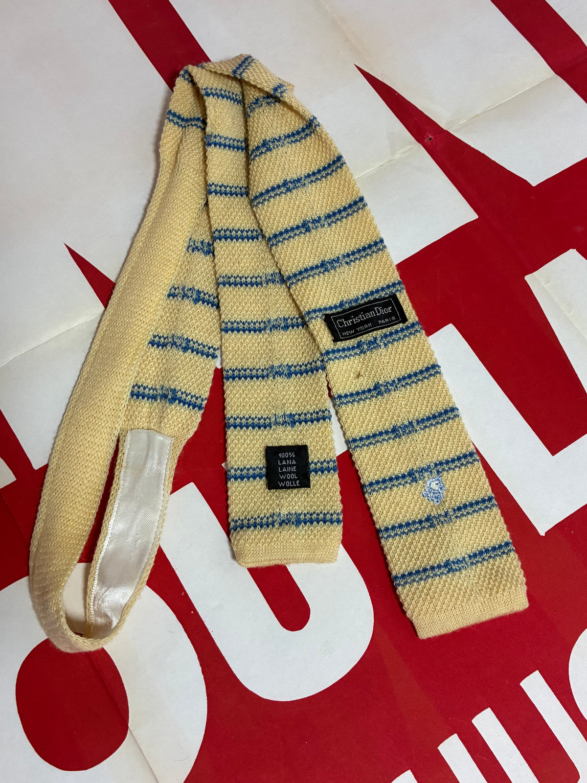 Yellow Square End Wool Christian Dior Tie
