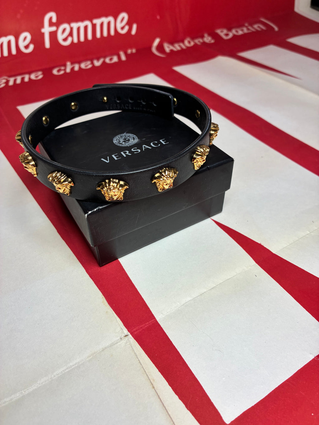 Versace Leather Studded Medusa Choker