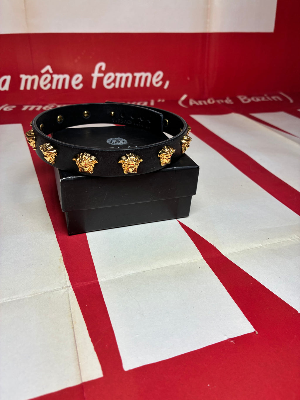 Versace Leather Studded Medusa Choker