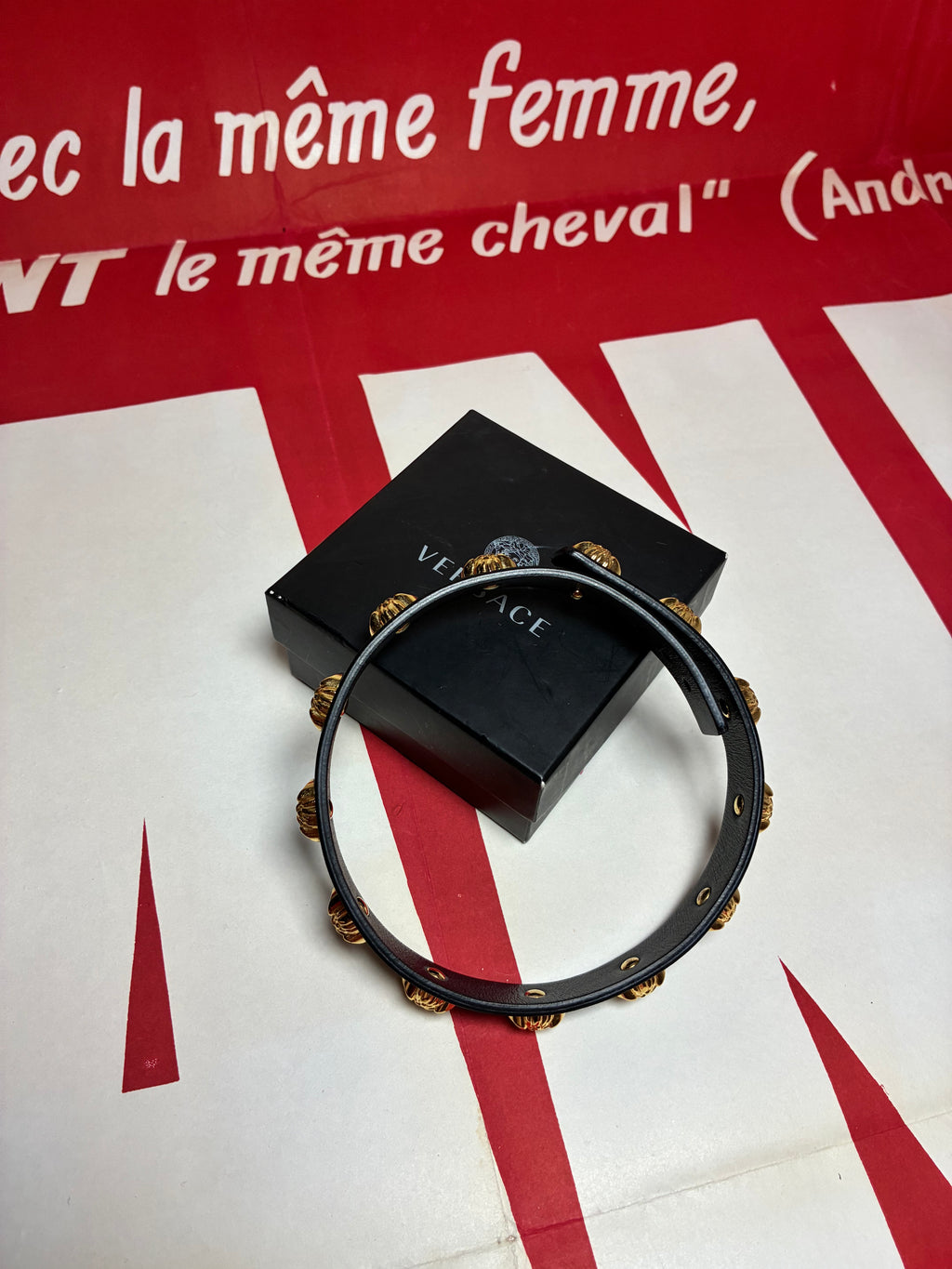 Versace Leather Studded Medusa Choker